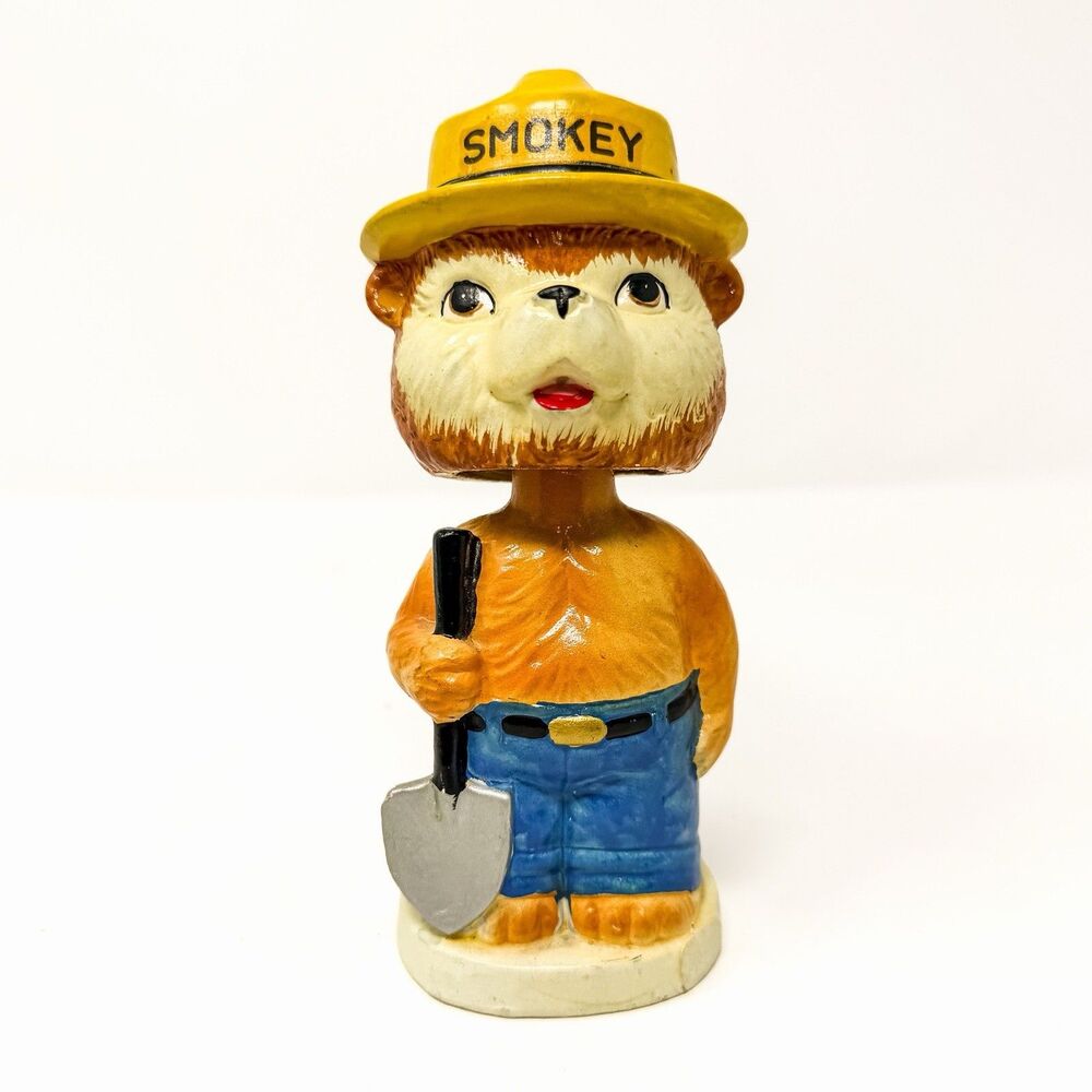 Vtg 1960s Smokey Bear Ceramic Bobblehead Nodder Shovel Fred Harvey Japan 6.5”